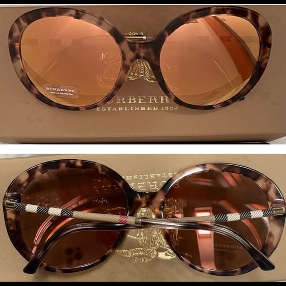 BURBERRY CHECK TEMPLE ARMS MIRRORED ROUND SUNNIES - Picture 16 of 16